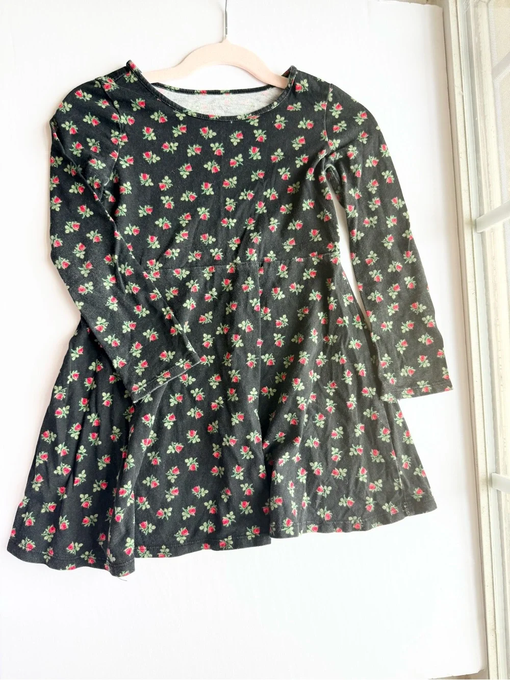 Set of Patterned Girls' Dresses 3T- Red Plaid, Black Floral & Cream Polka Dot